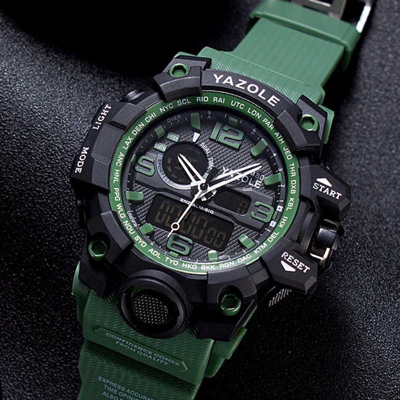 

New YAZOLE Dual Display Men's Watch Men Wrist Watch Shock Resistant Sport Watch Multifunction Military Quartz Digital Watches