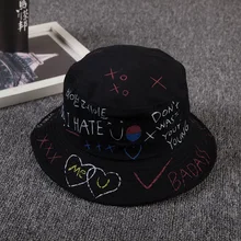 Корейская версия, летняя мужская и женская шапка, черная и белая, граффити, любовь, рыбак, шляпа, уличная, индивидуальная, повседневная, пара, таз, шапки