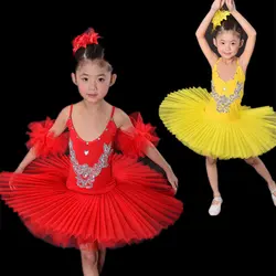 Детей желтый/белый/синий/Роза/красные, черные лебедь костюм дети Балетные костюмы танцевальный костюм этап профессиональной балетное