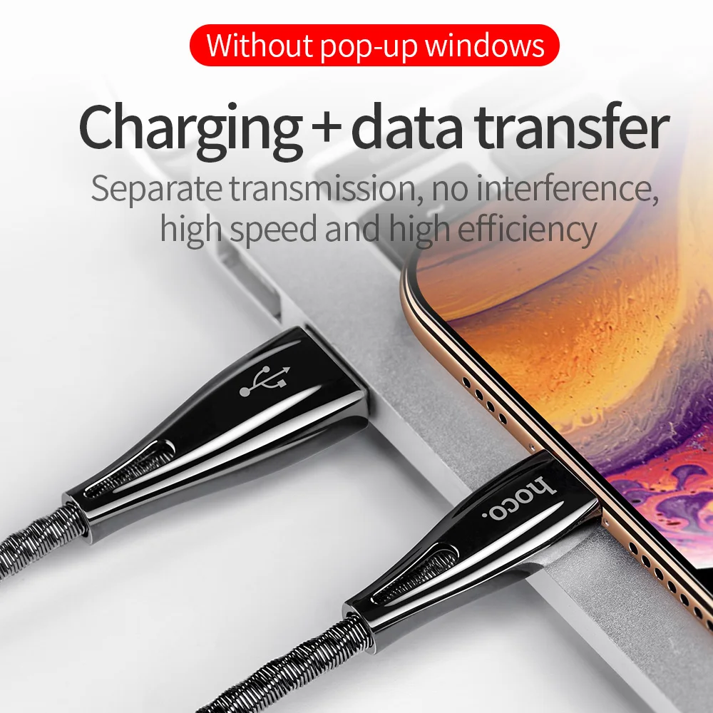 HOCO USB кабель для iphone cabe 11 Pro 8 X Xs Max XR ipad mini 2.4A пружинная оплетка кабели для быстрой зарядки зарядное устройство для телефона провод для передачи данных Syn