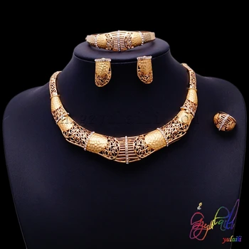 

Yulaili Fashion African Copper Alloy Golden Cubic Zircon Ladies Costume With Crystal Four Jewelry Sets