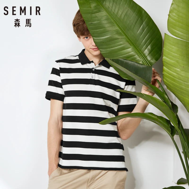 Beste SEMIR Mannen Polo Kraag Korte Mouwen 2019 Zomer Nieuwe Koreaanse Gestreepte Zee Ziel Polo Shirt Student Tij