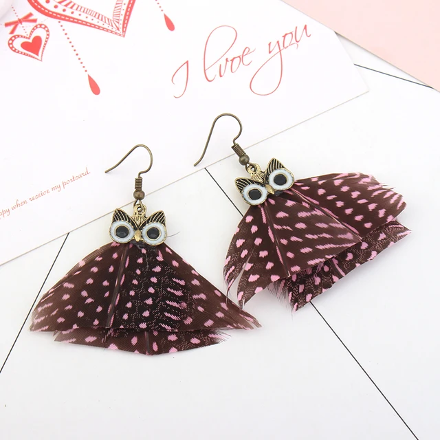 Animal Earrings Owl Design Pea Feather Fashion Indian Animal Earrings Owl Design Pea Feather Fashion Indian Asian Jewelry Cute Unique