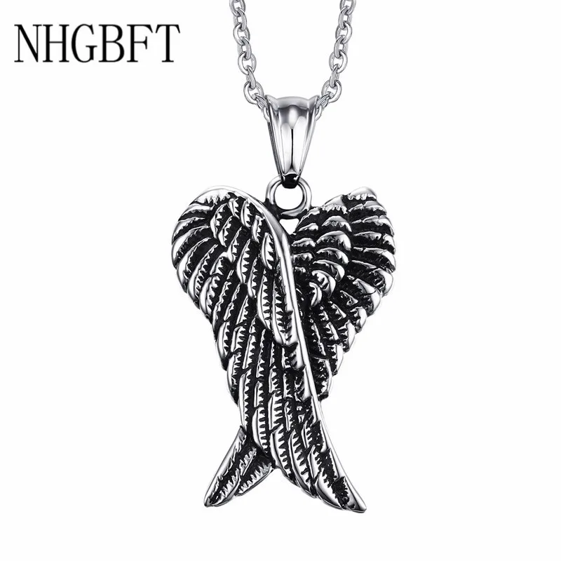 

NHGBFT Retro Fashion Punk Style Angel wing pendants Necklaces Stainless Steel Pendant Mens Jewelry Dropshipping