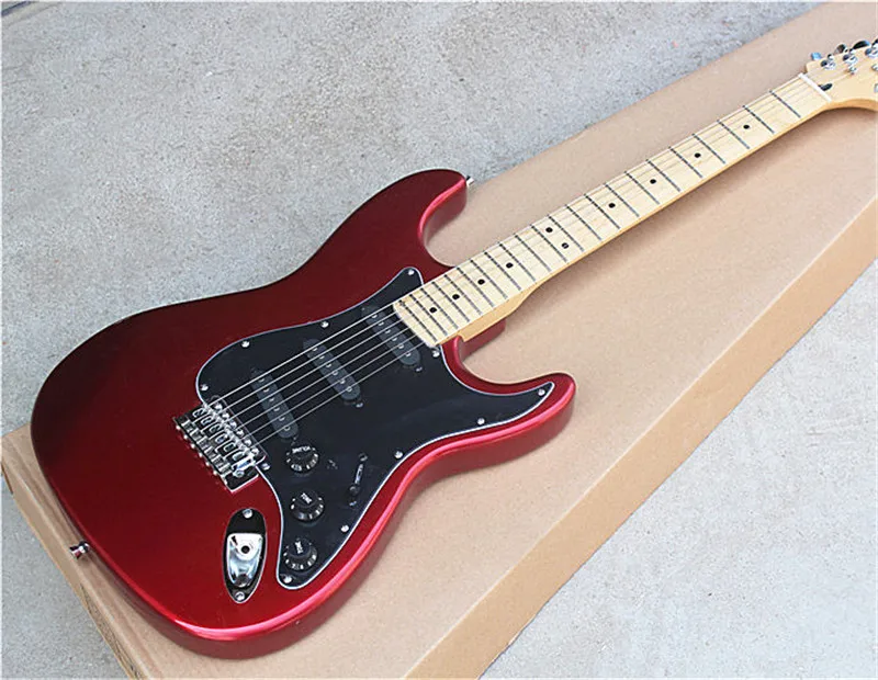 

Red body Electric Guitar with Black Pickguard,SSS Pickups,Maple Neck,Chrome Hardwares,offer customized