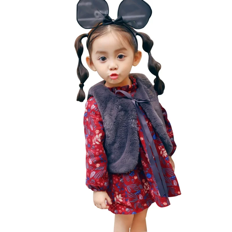 

Abckids Winter Girl Dress + Vest 2 Pcs Sets Kids Pure Cotton Cartoon Princess Dresses Children Clothing 0-48M