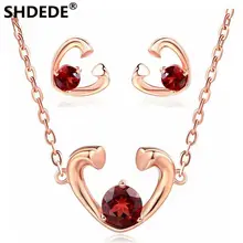 SHDEDE 925 Чистое серебро Мода в форме сердца ожерелье кулон серьги инкрустированные натуральный красный гранат бутик ювелирные наборы