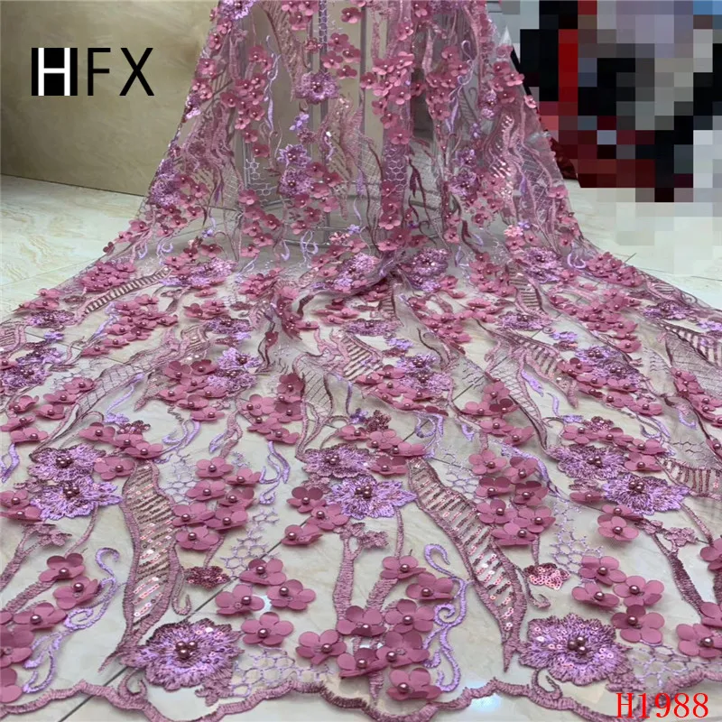 

2019 Newest Nigerian Laces Fabrics High Quality Beads And Sequins 3D Net Lace African Lace Fabric Wedding French Tulle LaceF1746
