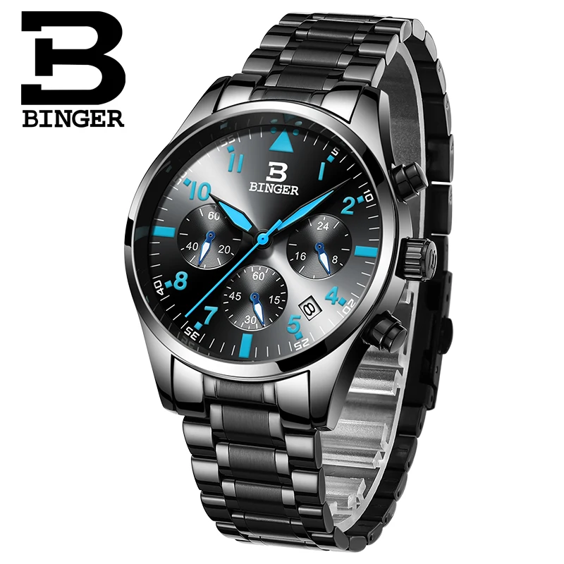 Relogio masculino БИНГЕР часы для мужчин бизнес Хронограф Дата светящиеся наручные часы для мужчин s люксовый бренд сталь кварцевые часы