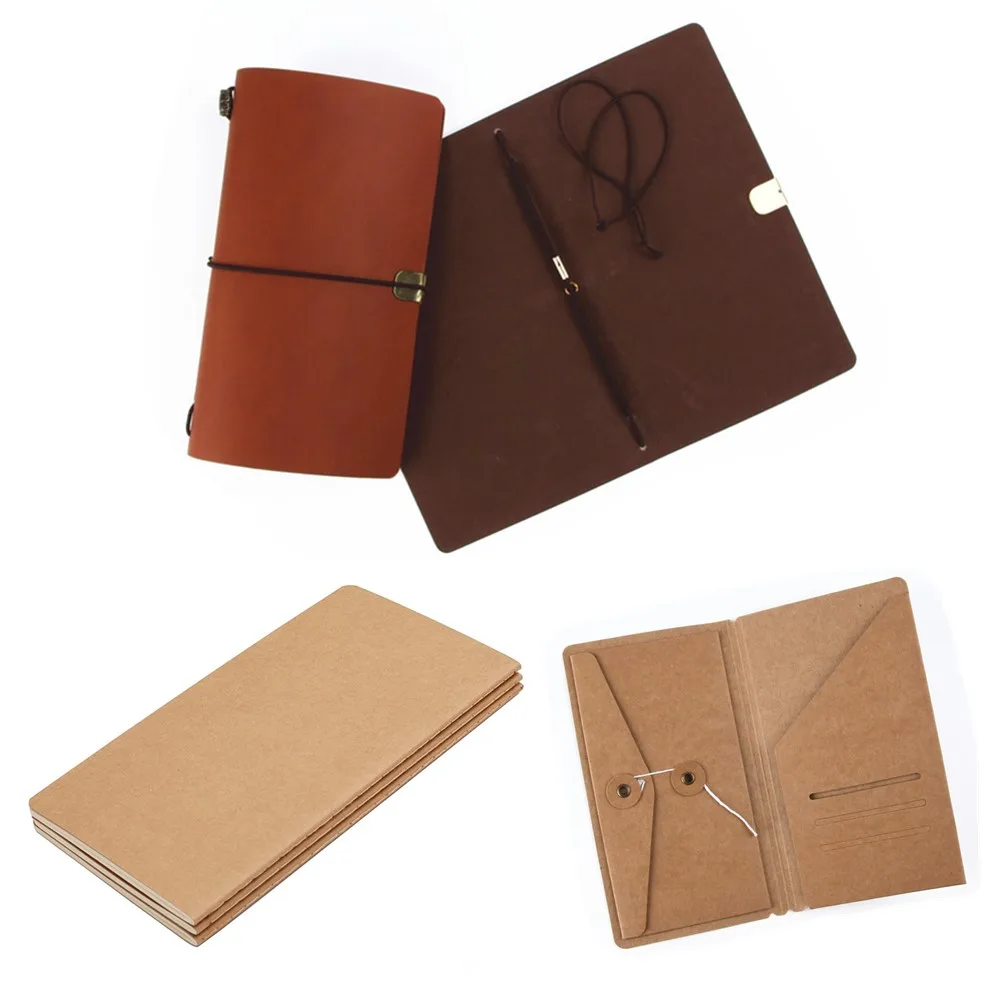 

64 pages Portable Traveler's Notebook Planner Filler Papers Journal Dairy Inserts Refills Kraft Brown Soft Cover