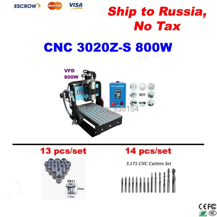 

NO TAX!  CNC 3020Z-S CNC Milling Machine 800W spindle with limit switch CNC Router +Tool bits 14 pcs + collet 13 pcs