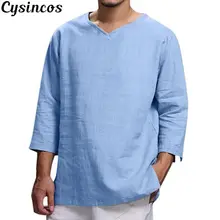 CYSINCOS, Мужская Повседневная блуза, хлопковая, льняная рубашка, свободная, длинный рукав, одноцветная, футболка размера плюс, дышащая, Camisa Masculina, рубашка