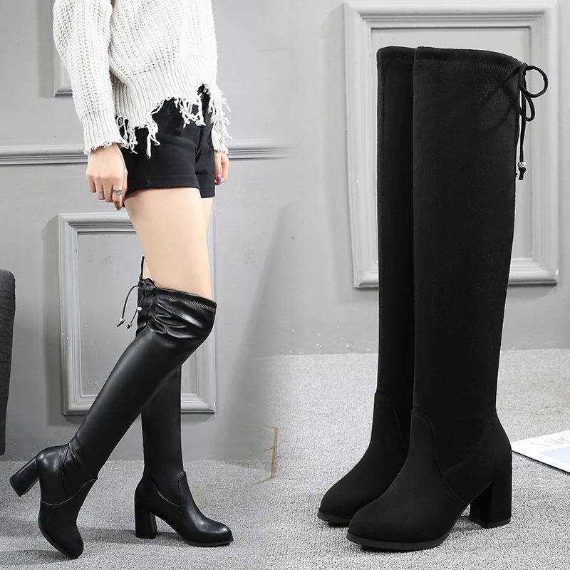 

Women's New Over-the-Knee Boots 2018 Autumn And Winter Stretch Boots Round Head Long Tube High-Heeled Fashion Women's boots