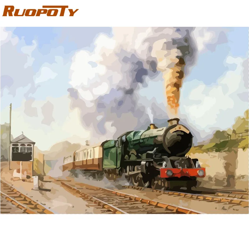 

RUOPOTY Frame Train Landscape Diy Painting By Numbers Kit Modern Wall Art Picture Canvas Painting Handpainted For Home Decor Art