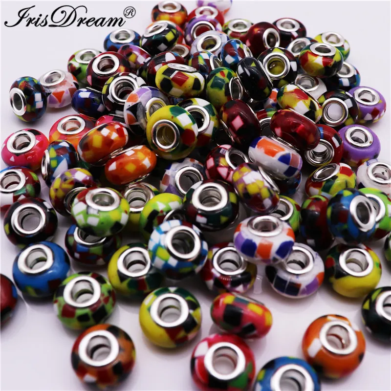 

20Pcs/Lot Mixed Color Round Big hole Plastic Resin Murano Loose Beads Charms Fit DIY Pandora Bracelet For DIY Jewelry Making