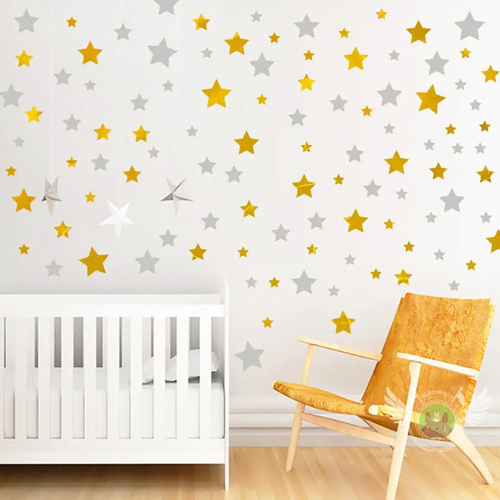 

TPFOCUS Removable Glod Color Star Shape Wall Sticker for Bedroom Living Room Porch Cabinet Window Decor