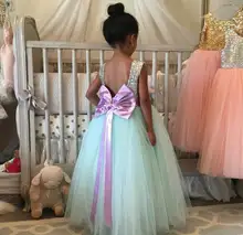 2017 Printemps Été Nouvelle Fille Princesse Robe Grand Arc Argent Paillettes 3 Couche Gaze Moelleux Robe Enfants Vêtements 2-8Y 16132