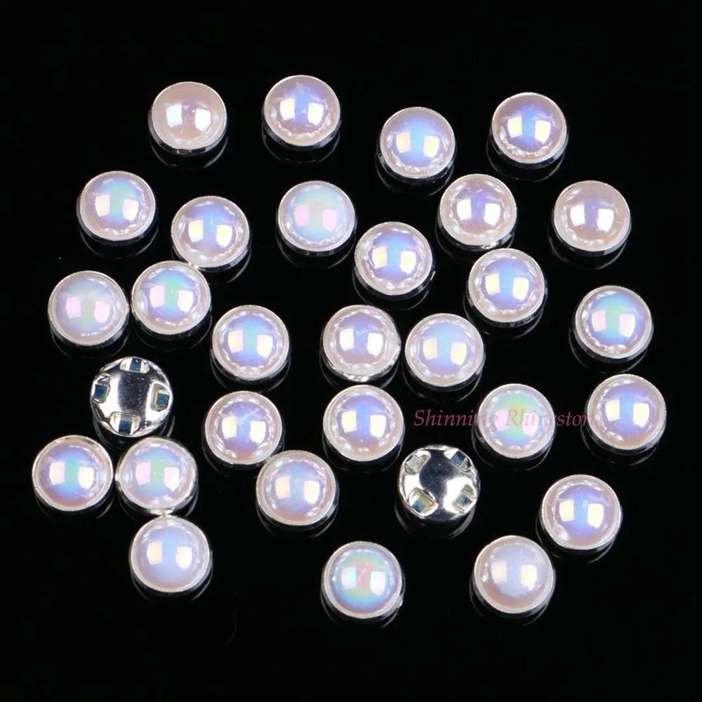 

Pearl Rhinestones 6mm / 8mm 50pcs/pack Four Holes With Metal Base Claw Sew-On Crystals Diamond DIY Garment Accessory