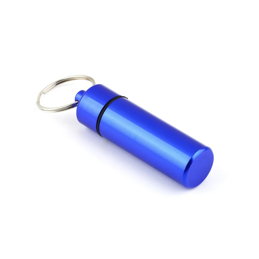 

High Quality 1pcs optional Keychain Pill Box WaterProof Silvery Aluminum Drug Case Bottle Holder Container