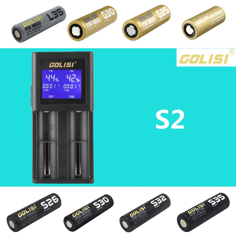 Golisi S2 S4 S6 зарядное устройство с ЖК дисплеем для 18650 21700 26650 Li Ion Ni MH CD AAA AA батареи
