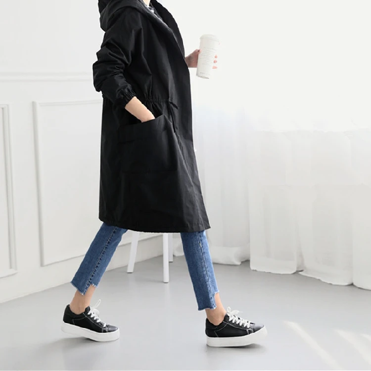 С капюшоном свободные 2018 осенью новый женщина классический двубортный Тренч