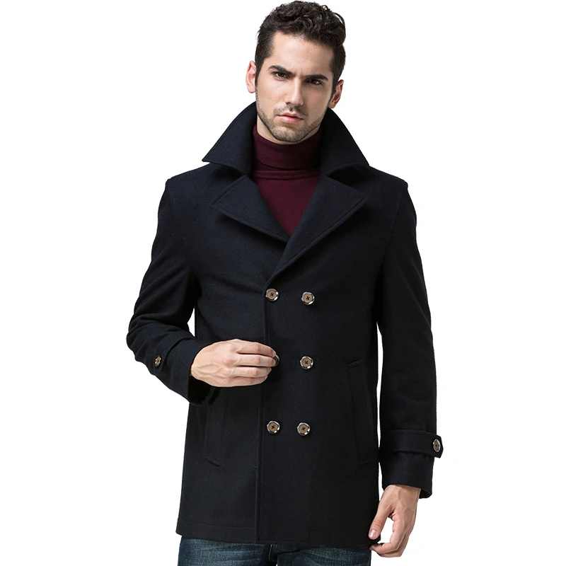 2015 Men stylish winter coats men woolen blends pea coat men's warm ...