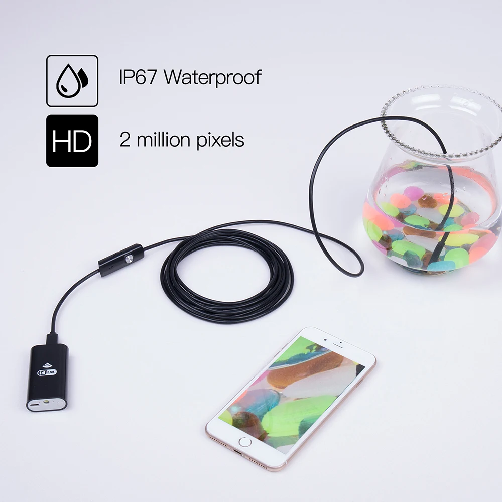 8mm 1/2/5M WIFI Endoscope Camera Mini Waterproof Soft Cable Inspection Camera USB Endoscope Borescope IOS Endoscope For Iphone