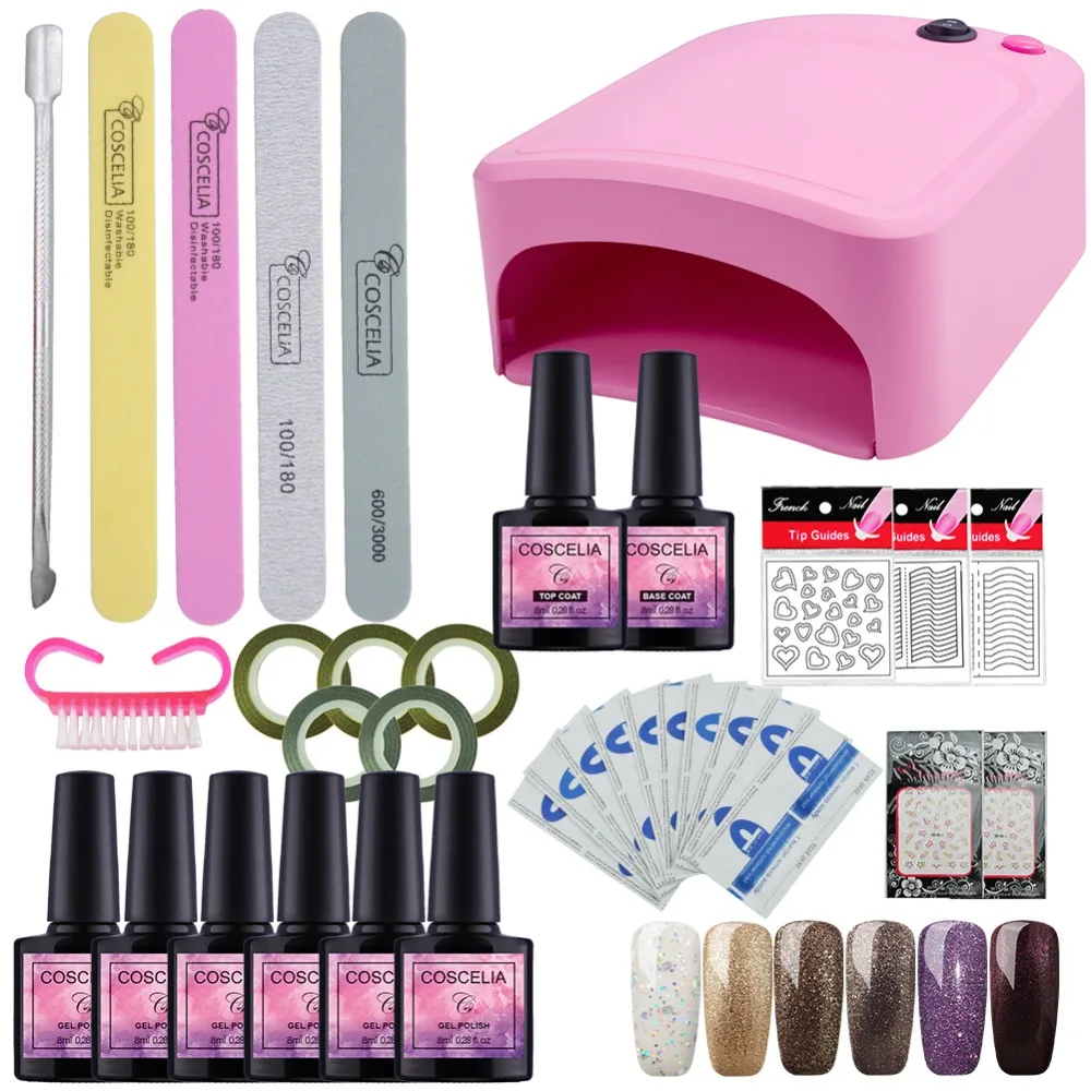 

COSCELIA Gel Nail Polish Tools Kit 36W UV Lamp 6pcs Gel Nail Polish Manicure Set For Nail Art Salon 40 Color Choose Nail Gel Kit