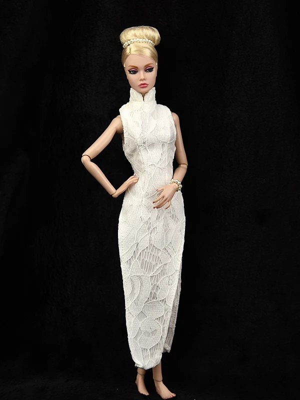 Cheongsam наряд Одежда для куклы Барби 1/6 BJD белое вечернее платье vestido платье boneca Каса да дом аксессуары Костюм подарок