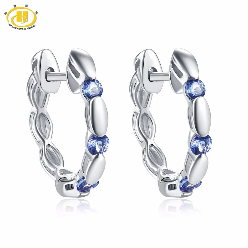

Hutang Trendy Natural Gemstone Tanzanite Stud Earrings Solid 925 Sterling Silver Fine Jewelry For Women's Gift Party Earrings