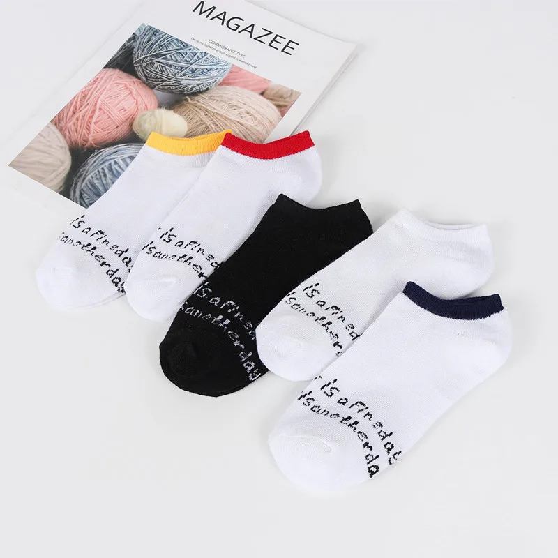 

5Pairs/lot Men socks summer breathable tomorrow is a fine day printed short socks ankle socks boys footwear