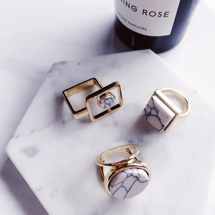 

2017 New Arrive Minimalist Geometric Finger Ring Personality Marble Lines Round Square Rings For Women Bijoux Fashion Jewelry