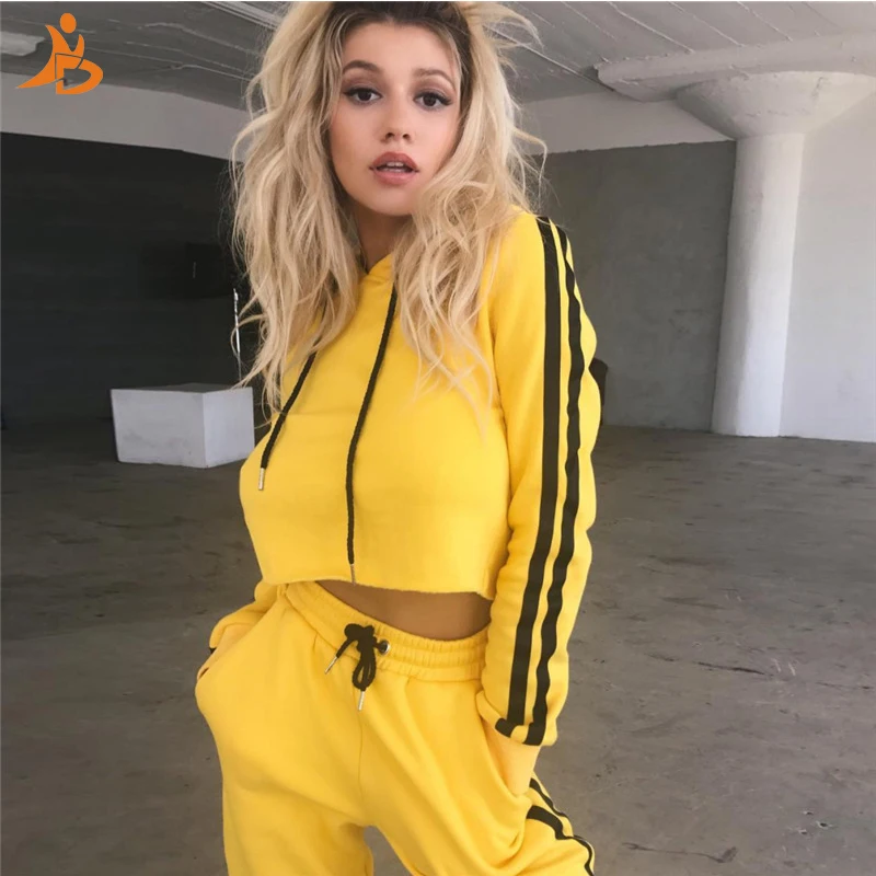 preço Mulheres de Fitness Calças Conjuntos de Roupas Esporte Ao Ar Livre Feminino longo Sleeved Camisa Amarela Com Capuz Sportswear Outono Conjunto de Roupas de Corrida
