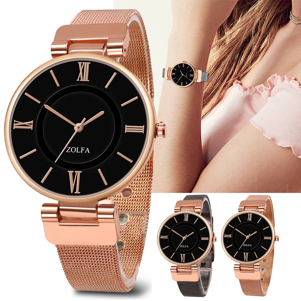 

Fashion Ladies Watch Round Dial Stainless Steel Mesh Belt Women Watch Clock Luxury Dress Quartz WristWatch Gift Reloj Mujer #W