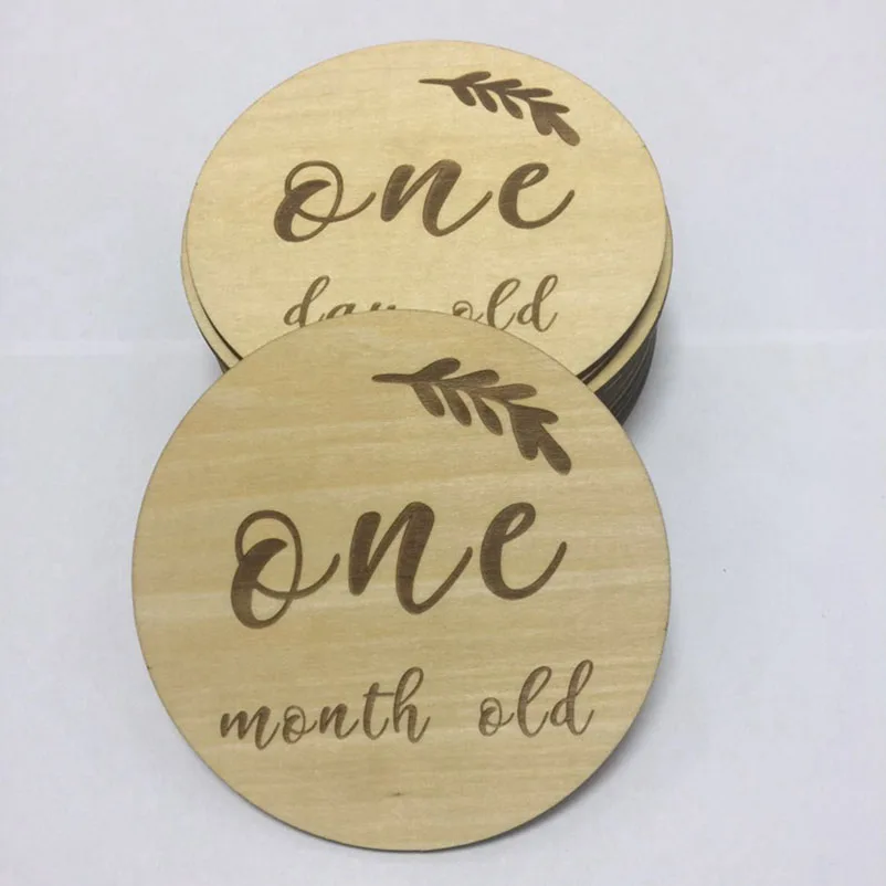 

month photo props memory discs baby shower gift wooden monthly milestone baby cards of 14pcs