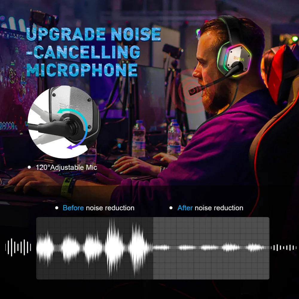 Kaufen EKSA E1000 Gaming Kopfhörer Mit Noise Cancelling Mikrofon RGB Licht 7,1 Surround Sound Wired Gaming Headset Gamer Für PS4 PC