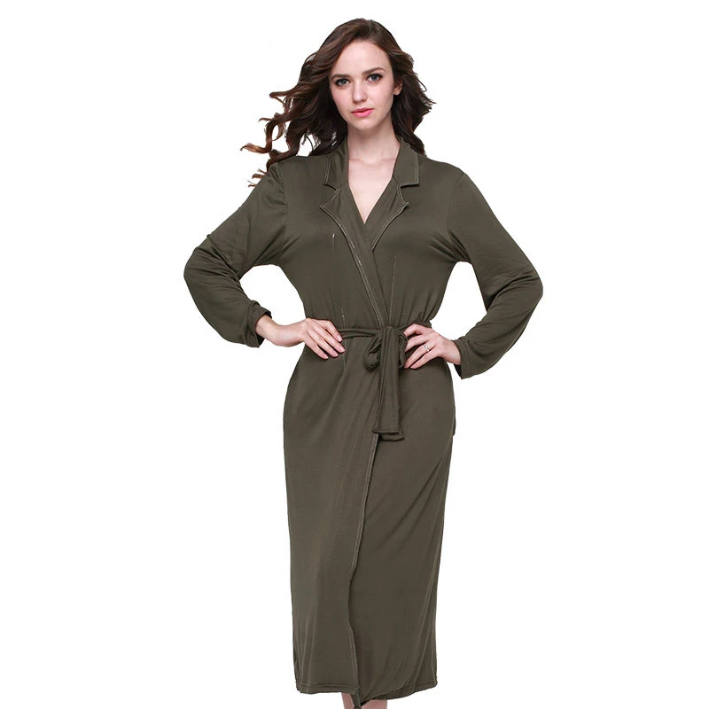 Modal long bathrobe army green home wear robe dressing gowns womenin