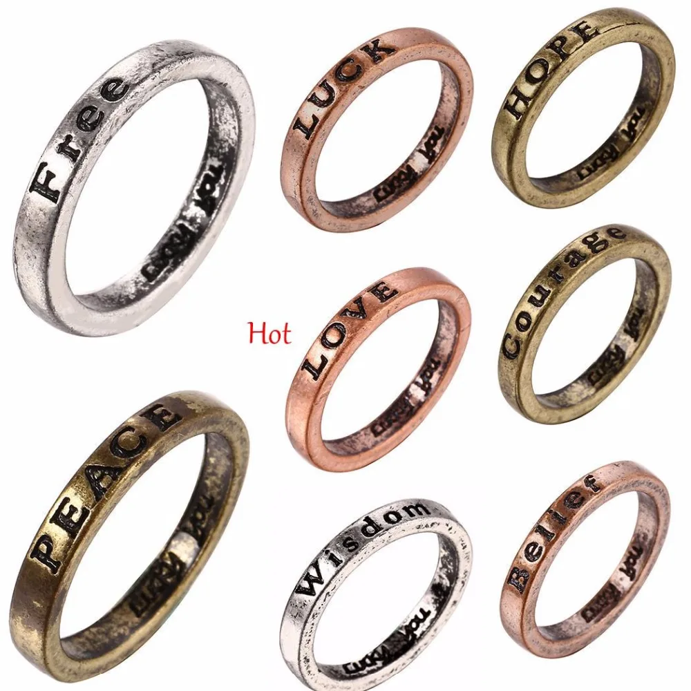 Ювелирные изделия простые кольца с декоративной надписью Love Peace Free Hope Belief Модные