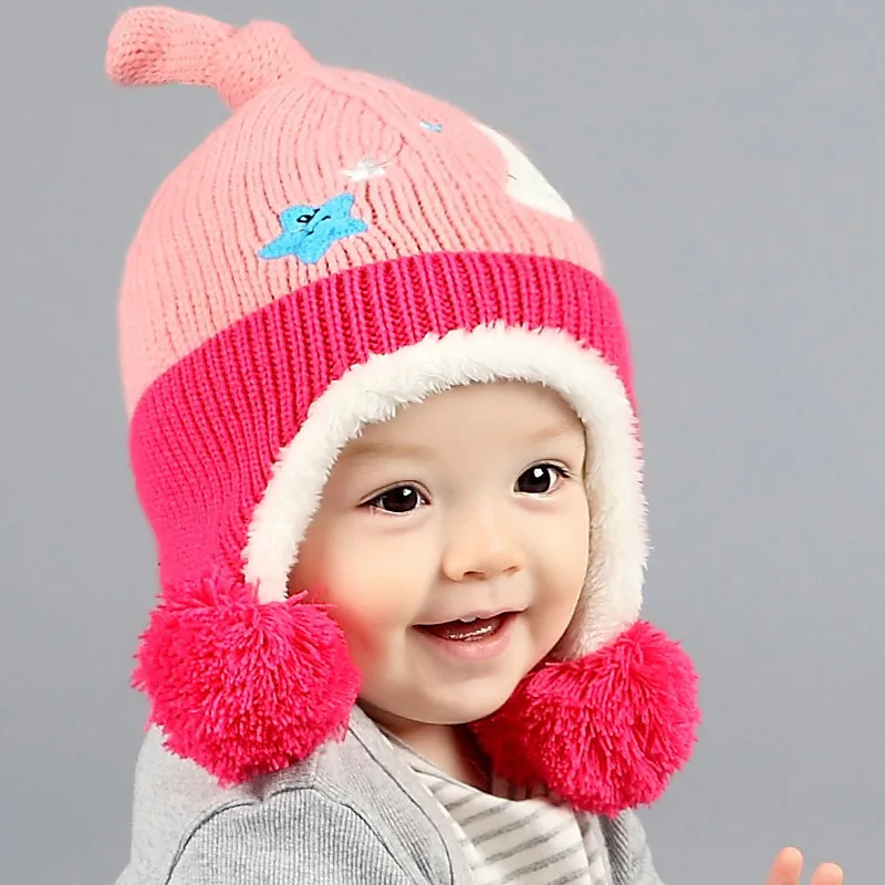 2016 New Fashion Baby Hats Warm Ear Velvet Knitting Hats For Kids 1 4 ...