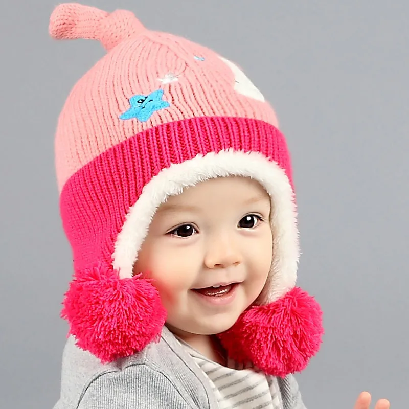 2016 New Fashion Baby Hats Warm Ear Velvet Knitting Hats For Kids 1 4