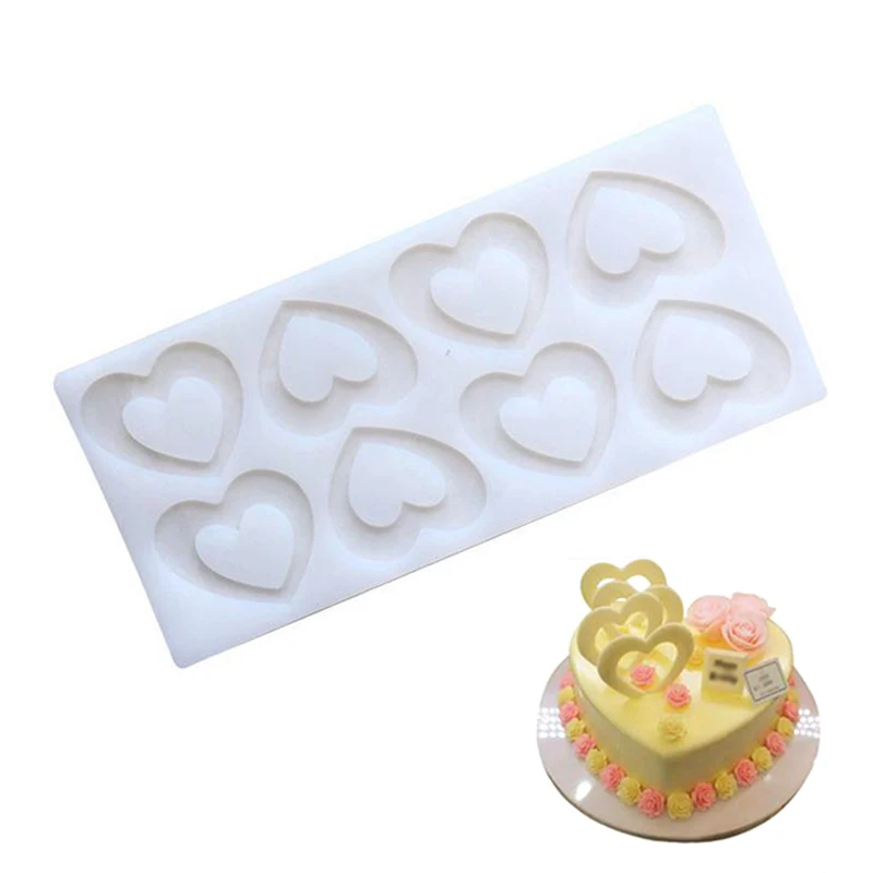 

DINIWELL 8 Cavities Heart Silicone Cookie Moulds For Cakes Chocolate Fondant Dessert Decorating Tools