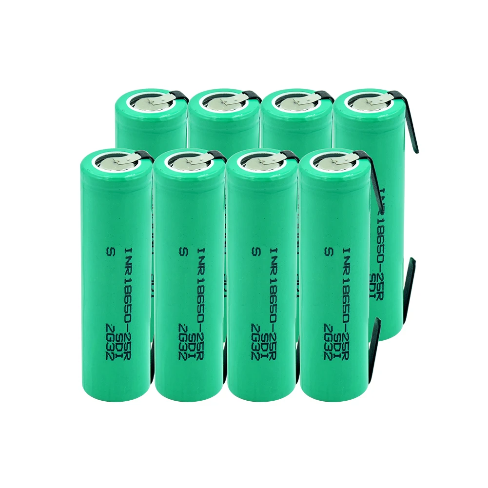 Высокая утечка 20A INR 18650-25R батарея 3,7 V 2500mAh перезаряжаемые литиевые батареи+ DIY никель кусок для фонарика - Цвет: 8 PCS