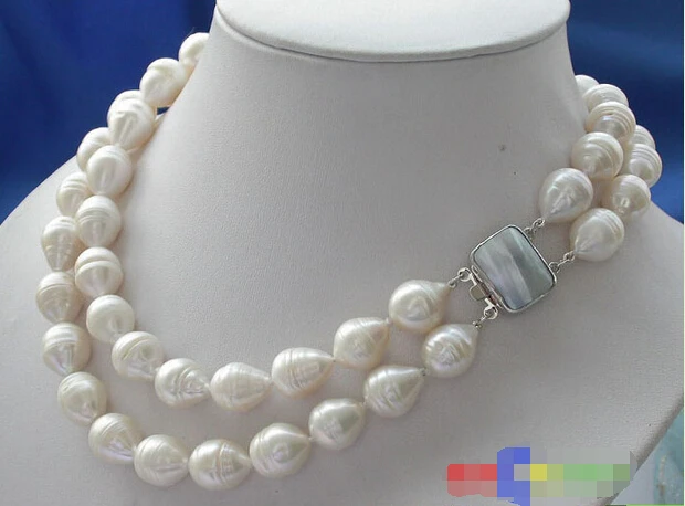 

FREE SHIPPING>>>@@ > p2103 2ROW 15MM WHITE DRIP FRESHWATER PEARL NECKLACE MABE ^^^@^Noble style Natural Fine jewe &