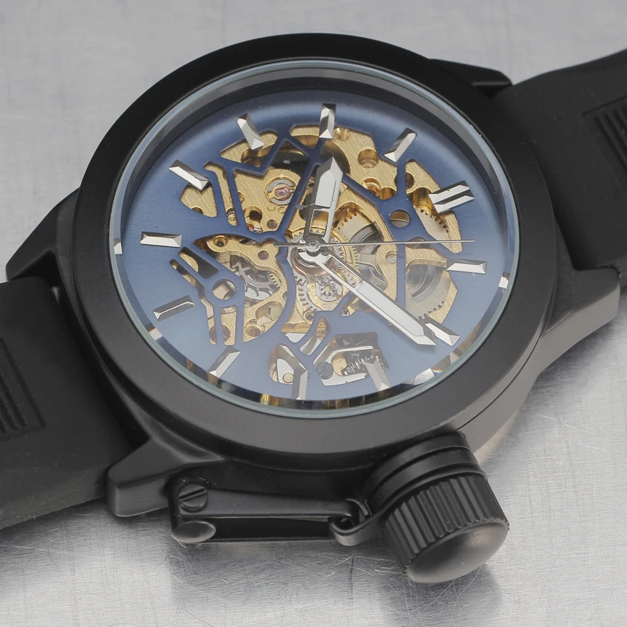 Casual Sport Watches SEWOR Brand Skeleton font b Mechanical b font Watch Men Automatic Rubber Band