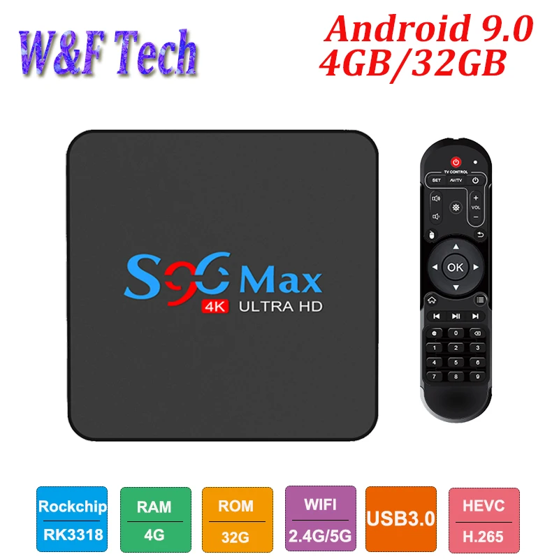 Android 9 0 Смарт ТВ коробка 4 ГБ 32 S96 MAX телеприставка RK3318 2 4G/5G двойной WIFI BT4.1 4K