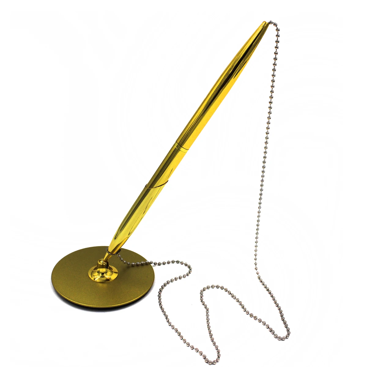 Металлическая настольная шариковая ручка с 31,5 дюймовым(80 см) цепочкой из бисера и держателем для ручек, Настольная ручка-модные офисные принадлежности - Цвет: Gold
