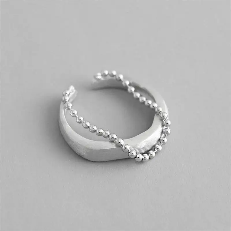 Flyleaf Настоящее серебро 925 проба двухслойные Шаровые цепи кольца для женщин высокого качества Модные ювелирные изделия Femme Открытое кольцо - Цвет камня: 925 sterling silver