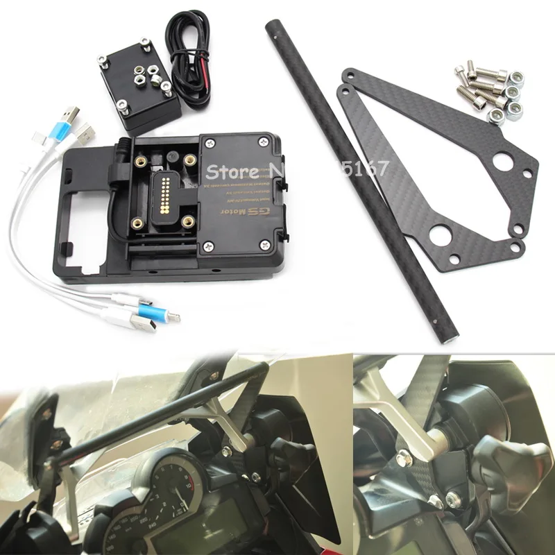 

Set Carbon Fiber Mobile Phone Navigation Bracket For R1200GS LC 13-18 R1200GS Adventure 14-18 Motorcycle USB Charging 12MM Mount