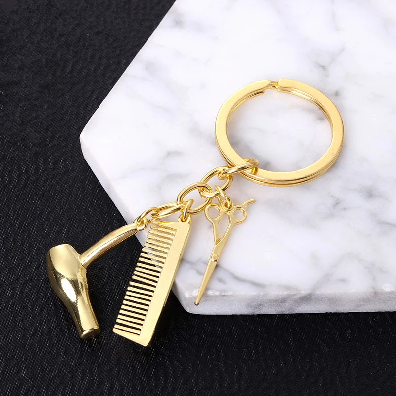 

New Personality Scissors Pendant Key Ring Hairdressing Tools Hair Dryer Hair Combs Strike Salon Stylist Scissors Creative Gift