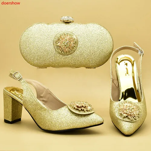 

doershow Italian Shoes and Bags To Match Shoes with Bag Set Decorated with Rhinestone Nigerian Women Wedding Shoes set!HTA1-6